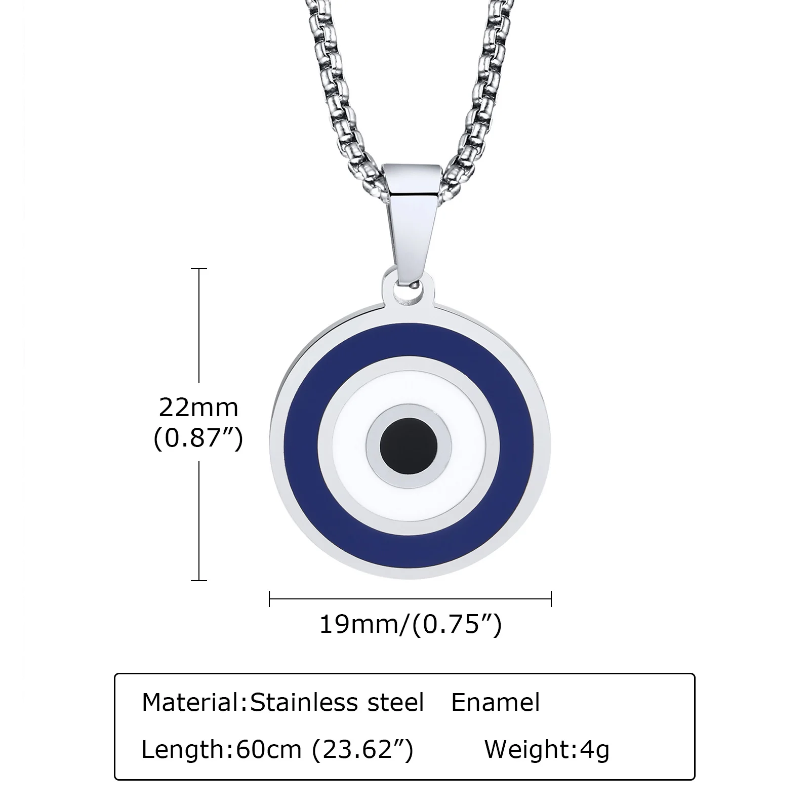 Lässige Evil Blue Eye-Halsketten für Männer, runder Anhänger aus Edelstahl mit Box-Kette, ethnischer türkischer Kragen, Geschenke, Schmuck – Detail 5