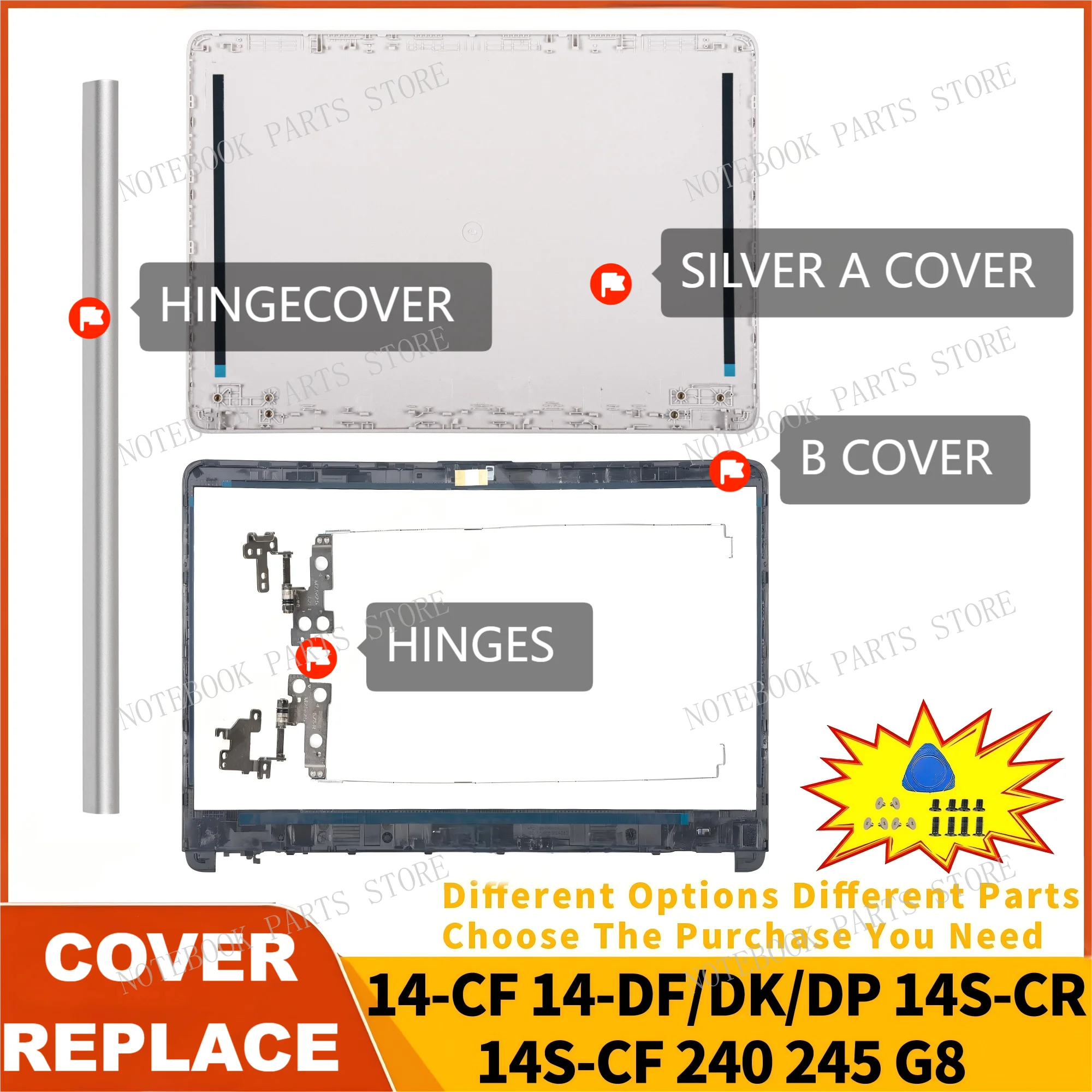 Parts For 240 G8 245 G8 14-CF 14-DF 14-DK 14S-CR 14S-CF TPN-l135 Top Rear Lid Frame Hinges Silver L24469-001 Replace