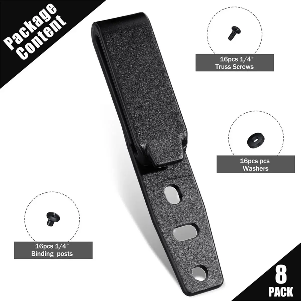 8 Pcs Belt Clips with Screws Adjustable Knife Belt Clip for Outdoor, Kydex Sheath Belt Clip for Secure Fastening