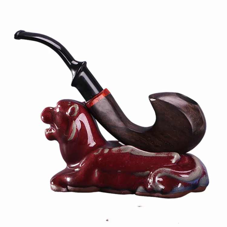 Ebony Wood Solid Churchwarden Wooden Bent Smoking Pipe Tobacco Pipe Smoke Tube Fit For 9mm Filters Gift For Father