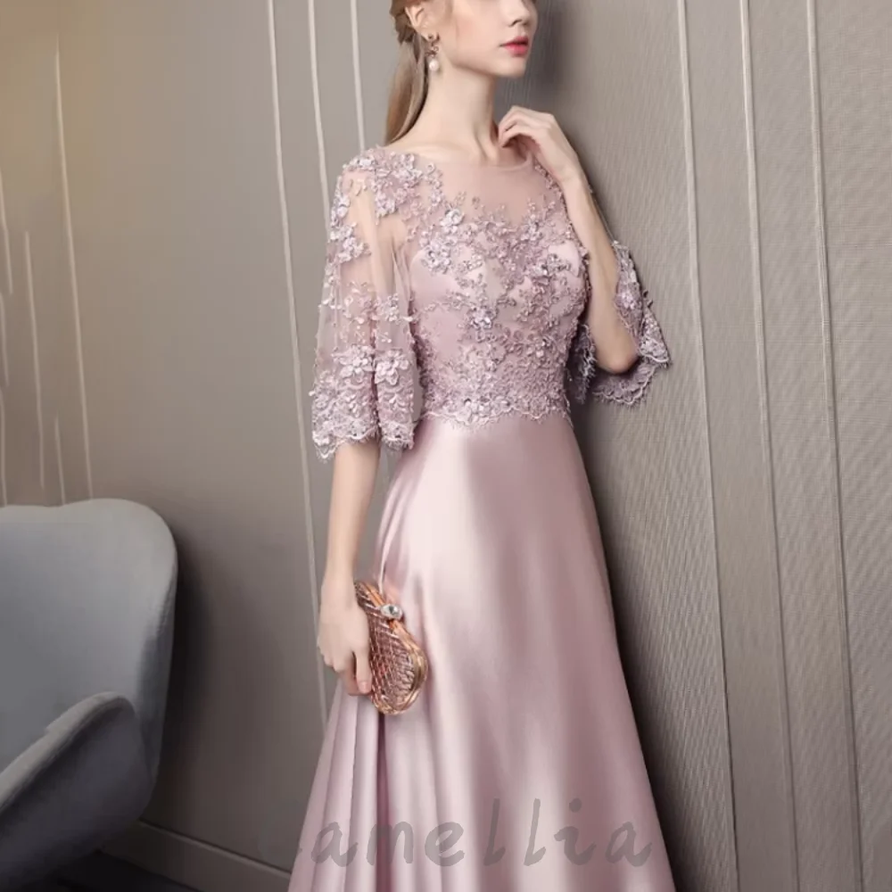 

Occasion Formal Elegant Customized Mother Dresses Appliques A Line Lace Wedding Party Gowns Flare Sleeves Lace Up Dress