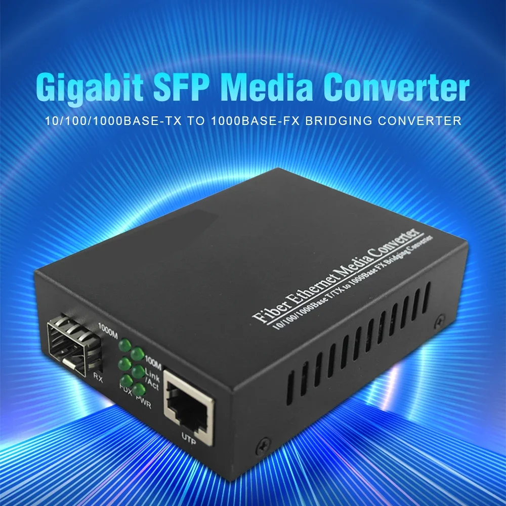 Gigabit 10/100/1000M SFP Fibra para Rj45 Conversor de mídia Interruptor de fibra óptica com módulo SFP compatível com CISCO/Mikrotik/HUAWEI