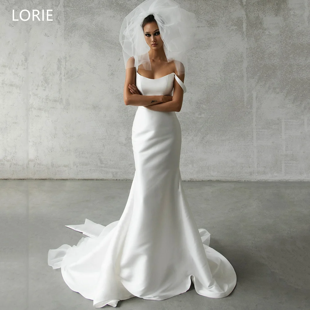 LORIE-vestidos de novia elegantes con tirantes finos, lazo sin espalda, sirena, vestido de fiesta de novia, vestidos de novia hasta el suelo personalizados