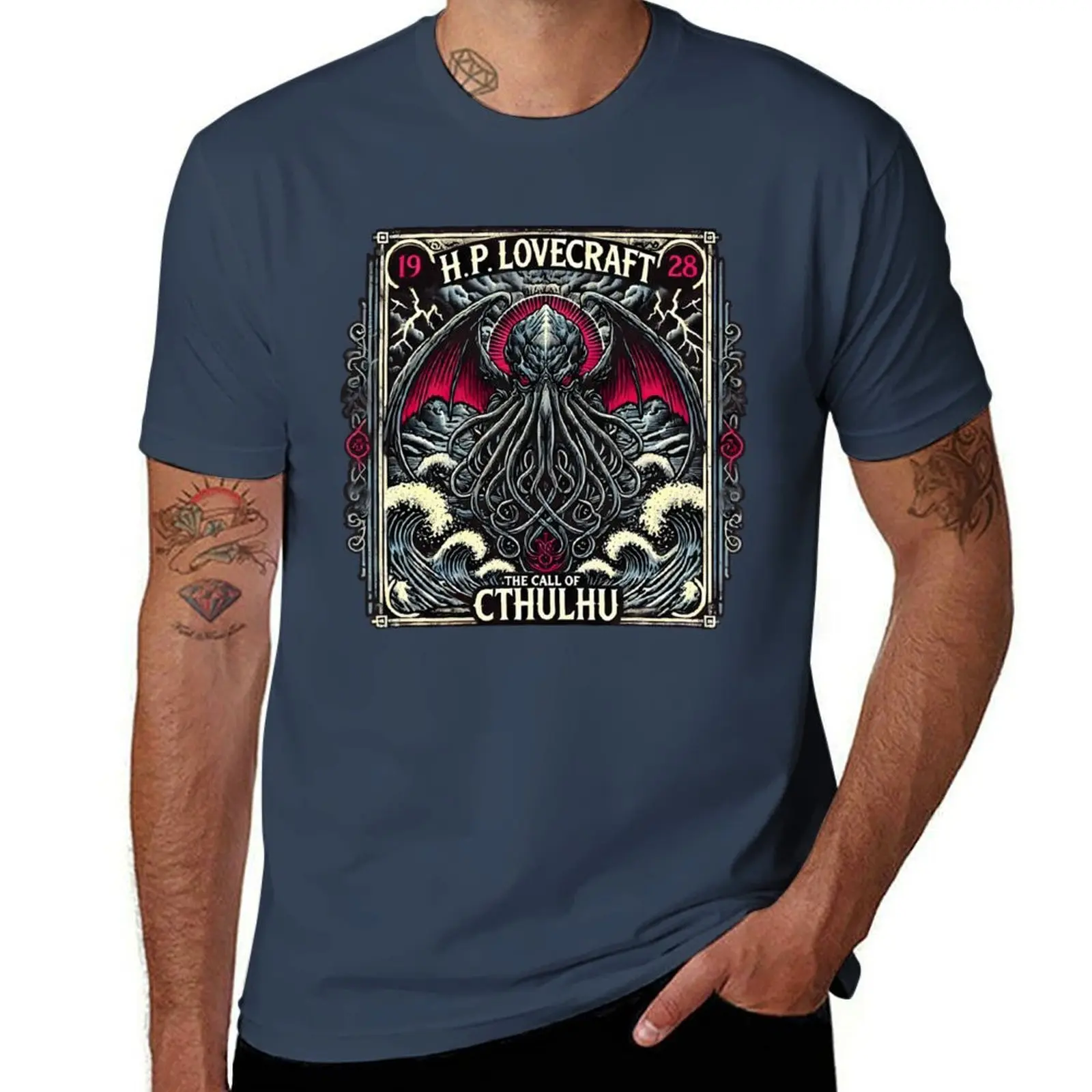 

H.P. Lovecraft's The Call Of Cthulhu T-Shirt black cotton t-shirt plain for man package t shirt for man T-Shirt
