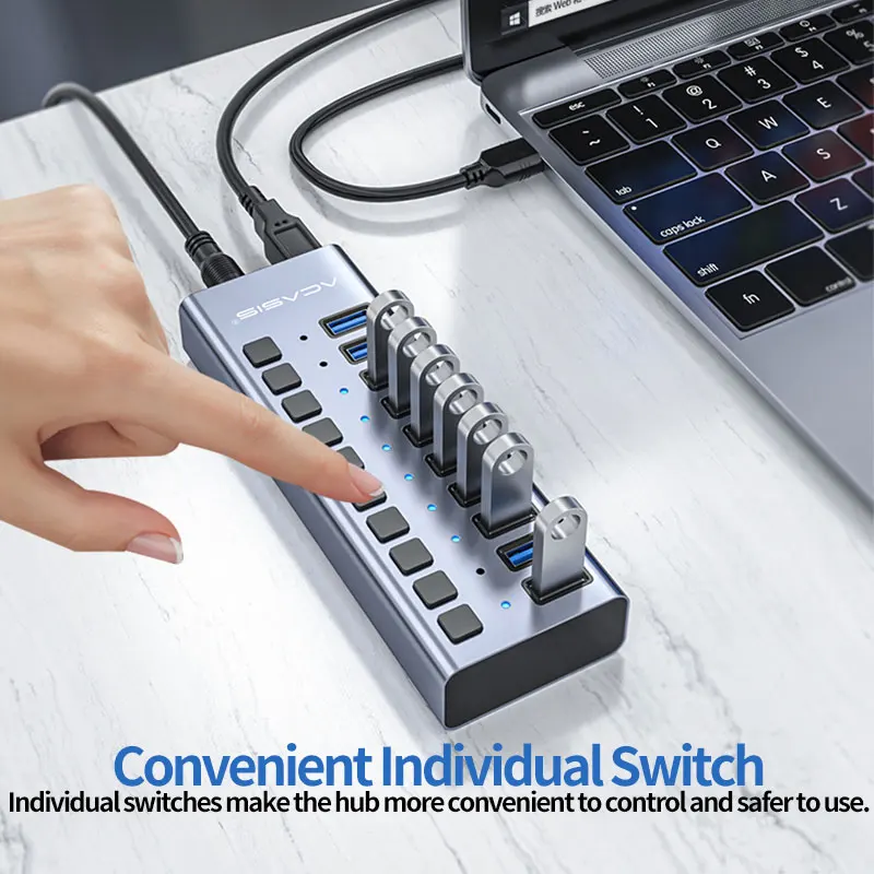 Nouveau: répartiteur industriel USB 3.0 Hub haute vitesse 5Gbps avec adaptateur d'alimentation indépendant intégré pour PC/téléphone/ordinateur portable
