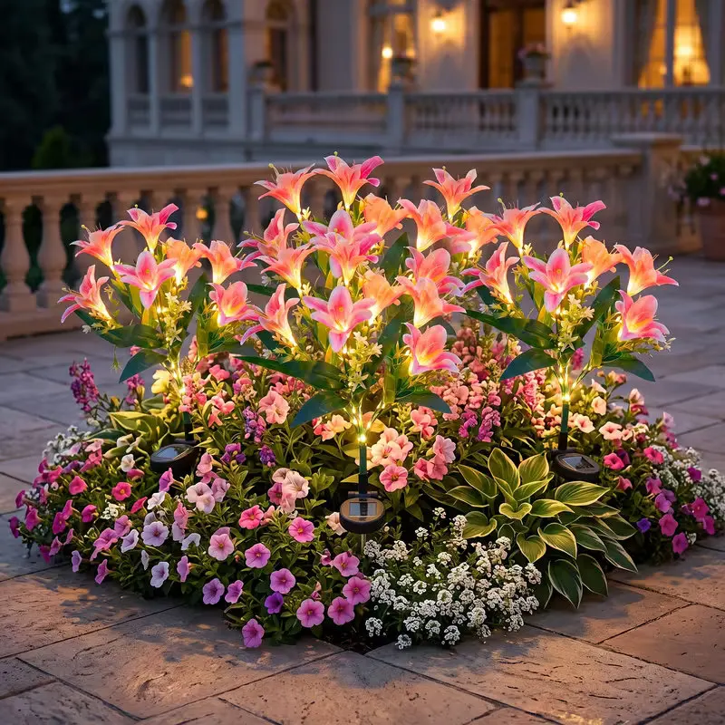 Solar Lily Flower Lawn Lights IP65 Waterproof Auto on/Off Solar Stake Lamp LED Decor Lamp for Garden Yard Path Outdoor view 5