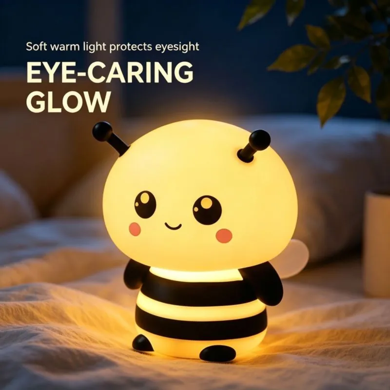 DT16 Bee Night Light Touch Control Dimming Rechargeable Bedside Lamp Timer Home Decor Gift
