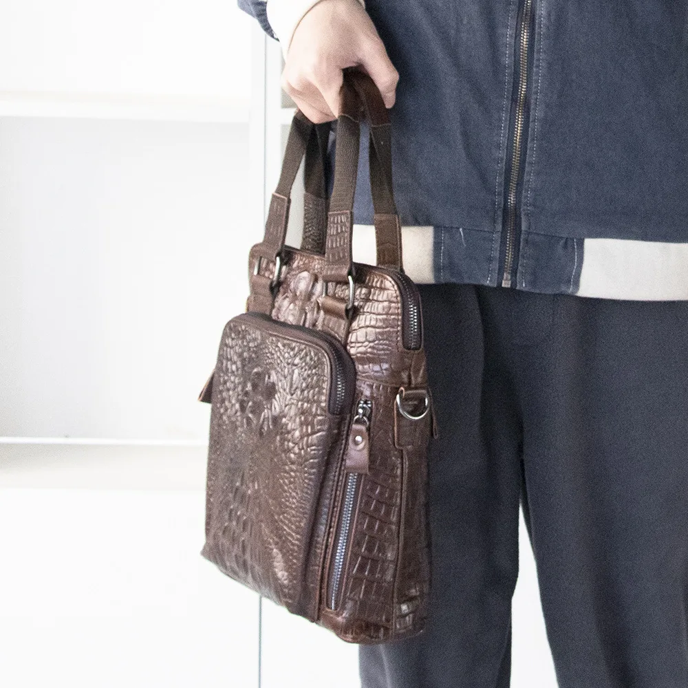 2024 New Genuine Leather Men Handbag Crossbody Bag Casual Alligator Cow Leather Men's Messenger Vintage Shoulder Handbags Bags
