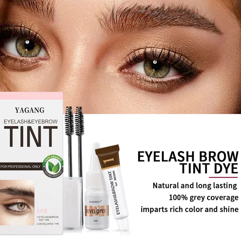 2 In 1 Eyelash Eyebrow Dye Tint Kit Fast Tint Brow Dye Gel Eyebrow Cream Black/Brown/Coffee Brow Enhancers Mascara Makeup Tool