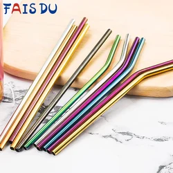 Colorful 304 Stainless Steel Straws Reusable Straight Bent Metal Drinking Straw With Cleaner Brush Set Party Bar Accessory