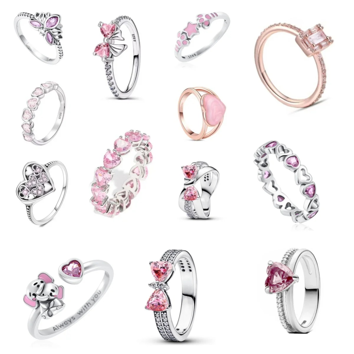 

2026 New Sparkling Pink Series Bow, Lotus Elephant Ring, Women's Wedding Banquet Jewelry Accessories Gifts