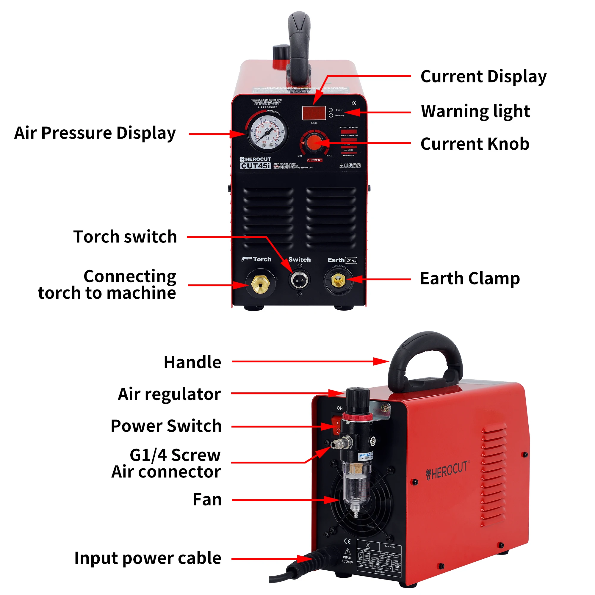 Arc Plasma Cutter IGBT 220V Single Phase HeroCut Plasma Cutting Machine Cut45i 10mm Clean Cut Great To Cut All Steel