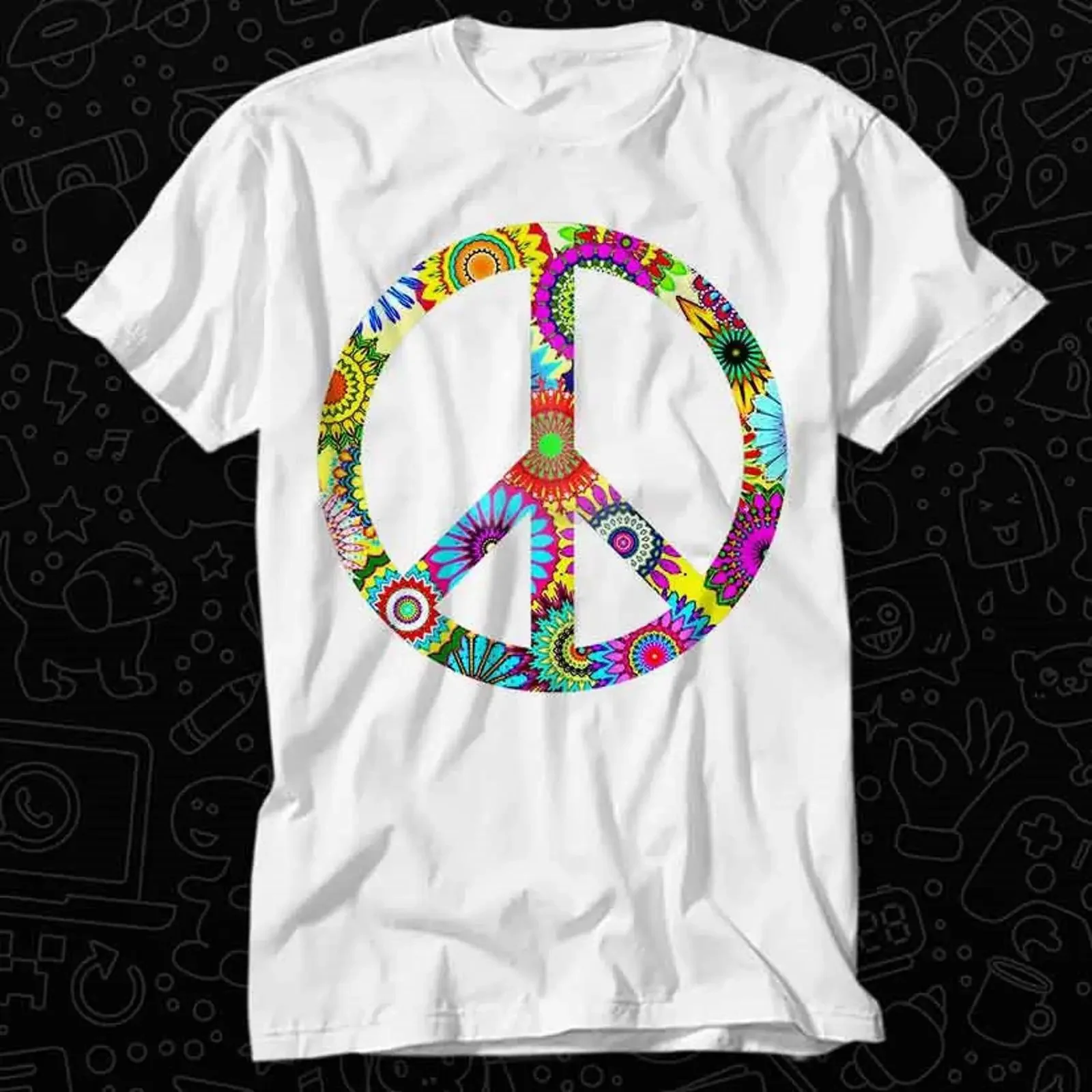 Peace Sign Cool Retro Flowers Design T Shirt For Top Adult Vintage Music Best Movie OZ308 vintage Washed Comfortable streetwear