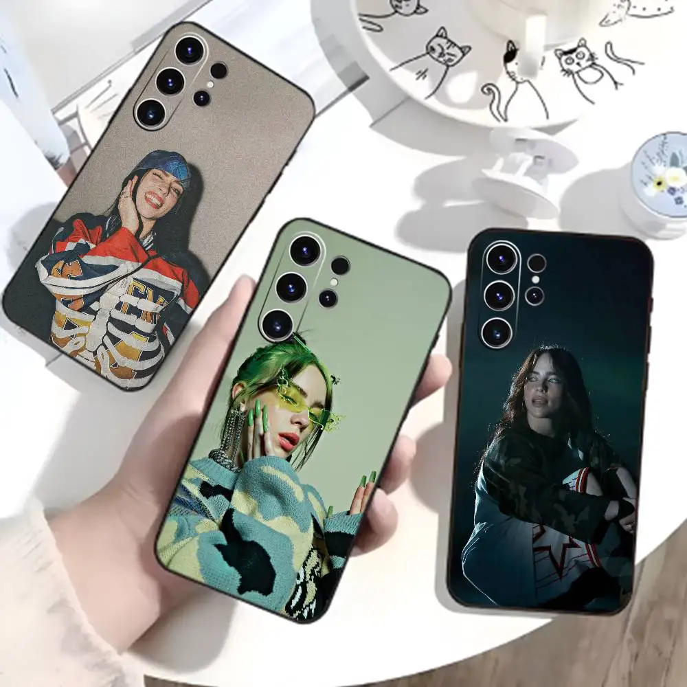 Funda de teléfono S-Singer B-Billie Eilish para Samsung S26,S25,S24,S23,S22,S21,S20,Ultra,Plus,FE, funda suave negra