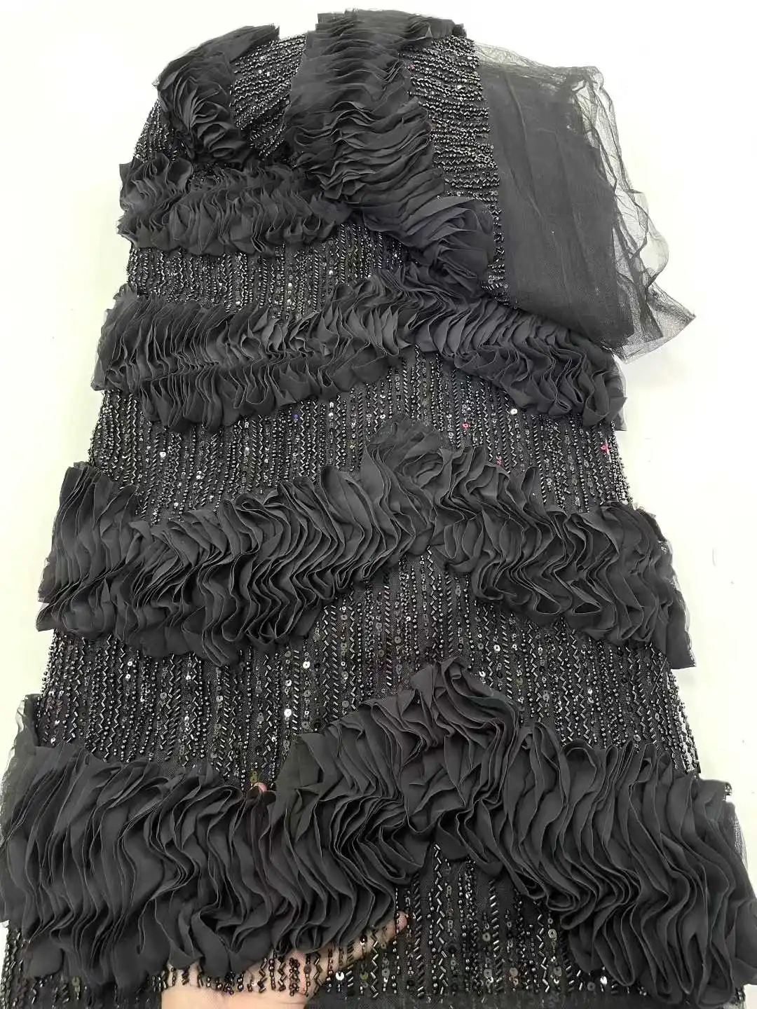 Роскошная новая свадебная кружевная ткань с вышивкой, элегантная французская сетчатая кружевная ткань с бисером, нигерийская кружевная ткань с блестками для платья 2025