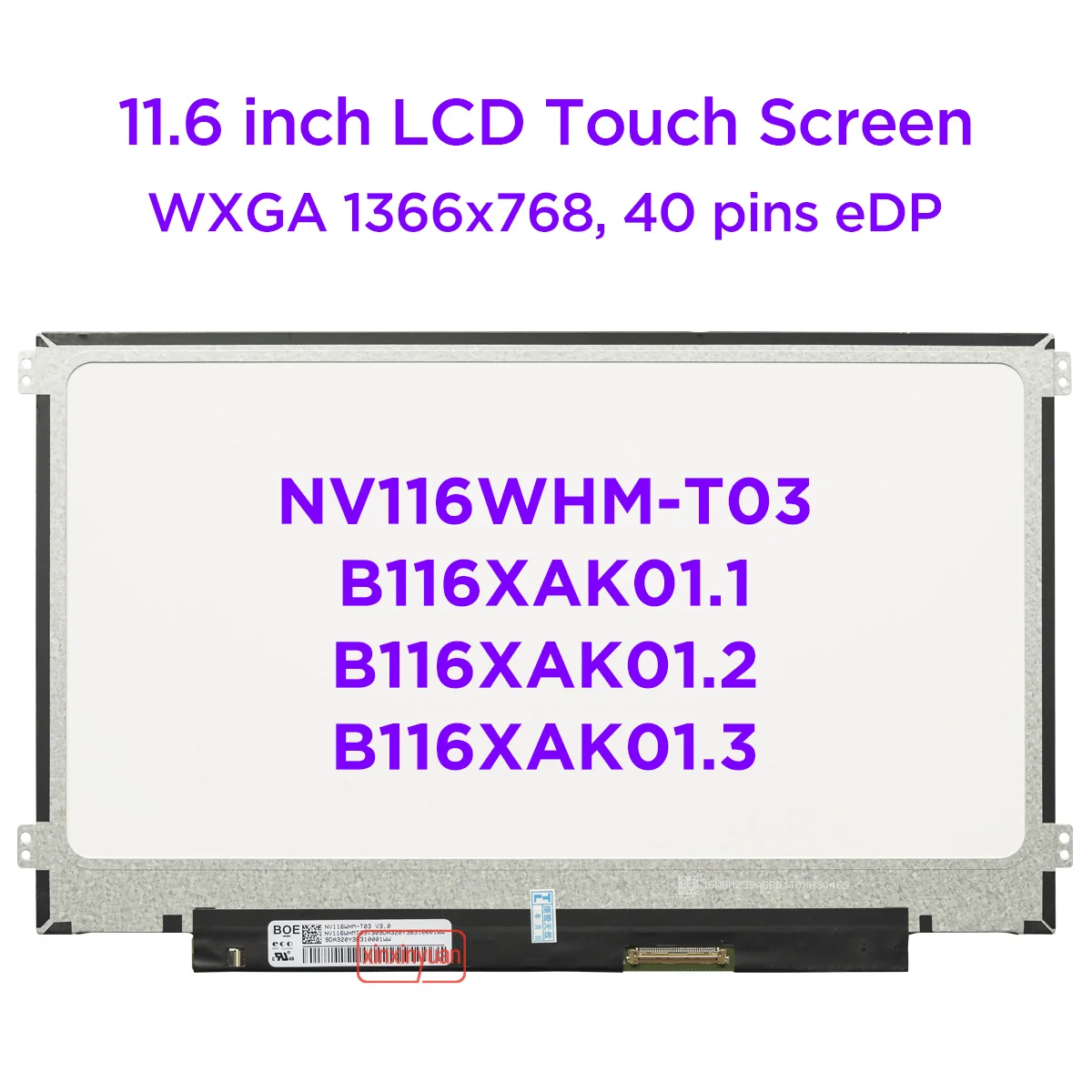 Pantalla táctil LCD para ordenador portátil, Panel de pantalla LED HD 11,6x1366, 768 pulgadas, IPS, NV116WHM-T03, compatible con B116XAK01.2, B116XAK01.3, B116XAK01.1, 30 Pines, eDP