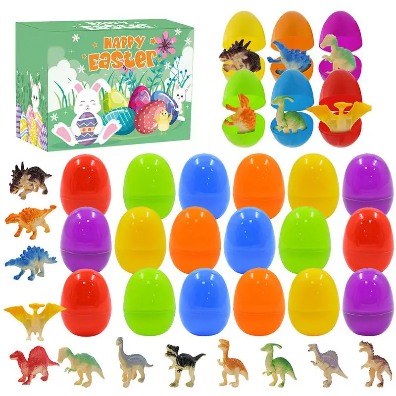 Dinosaur Eggs Toys Surprise Easter Eggs Filled with Dinosaur Figures 24PCS Easter Egg Hunt Goodie Bag Stuffers Hatching Eggs