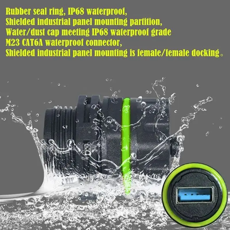 5Gbps Industrial Grade USB3.0 Female to Female Panel Installation Coupler IP68 Outdoor Waterproof USB Direct Adapter