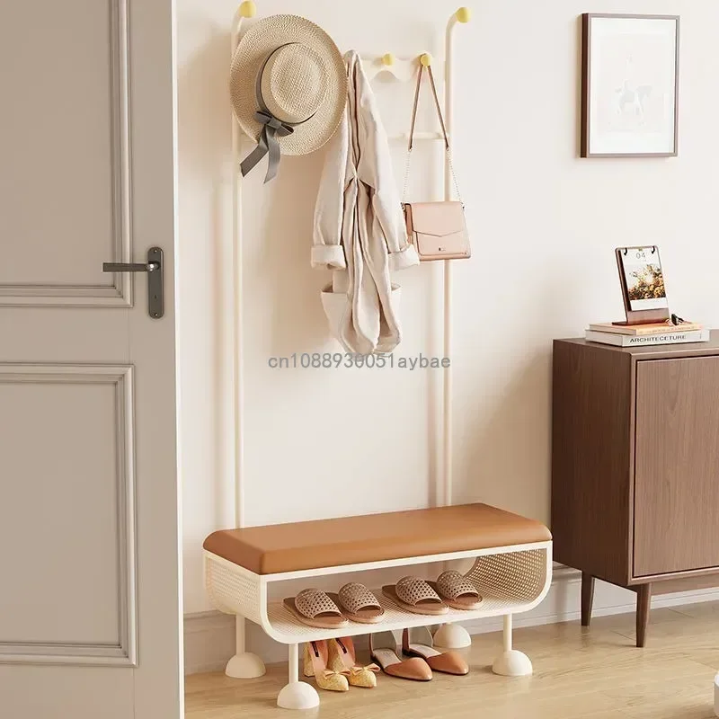 Simple Entrance Shoe Bench Clothes Rack Integrated Home Porch Coat Rack Can Sit Shoe Bench Storage Rack Hangers for Clothes