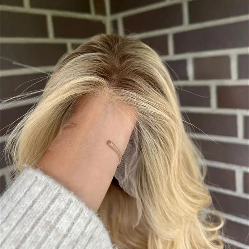 

Party Ombre Golden Blonde HD Synthetic Lace Front Wig Gift For Her Heat Resistant Fiber Wig Body Wave Wear and Go Women's Wig