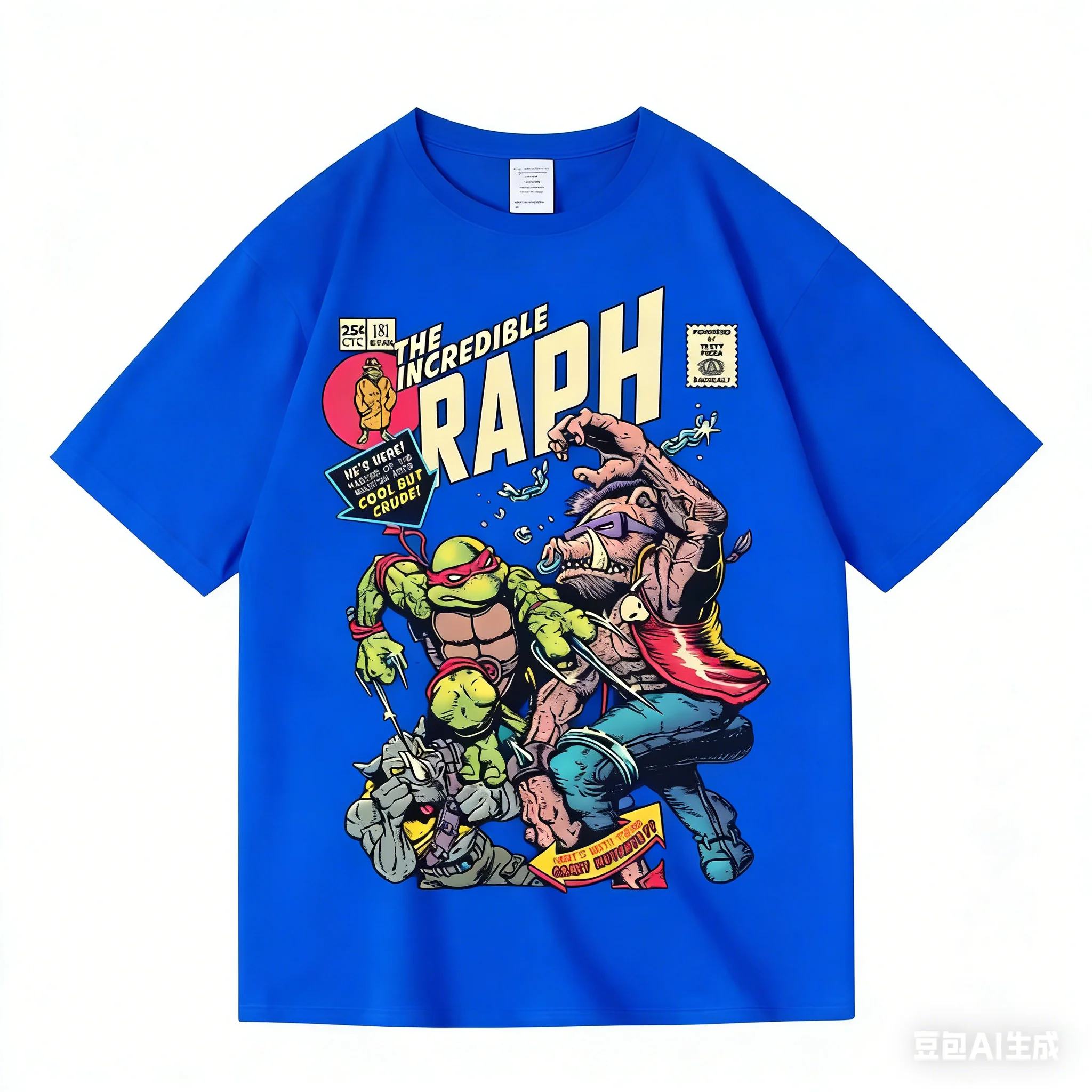 Último modelo de Nickelodeon - Camiseta con estampado de estilo cómic americano de las Tortugas Ninja Raph, hecha de algodón puro.