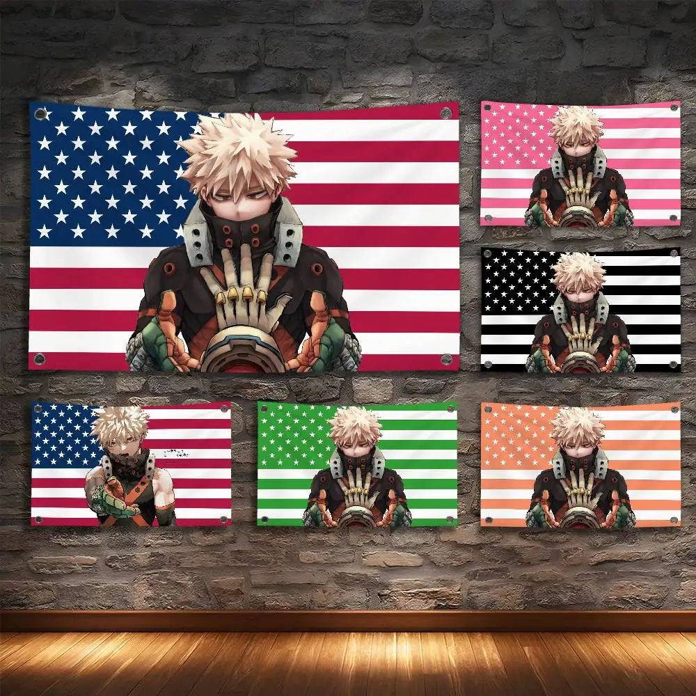 B-Bakugo KatsukiS أمريكا العلم غرفة نوم المنزل وفي الهواء الطلق الجدار الشنق الحفل مطبوعة خلفية الديكور الفن راية