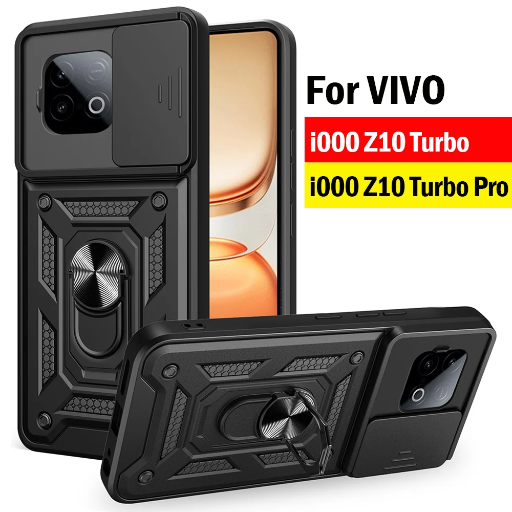 Funda for vivo iQOO Z10 Turbo Pro 5G Case Armor Slide Camera Lens Protection Ring Stand Back Cover for iQOO Z10 Turbo Capa