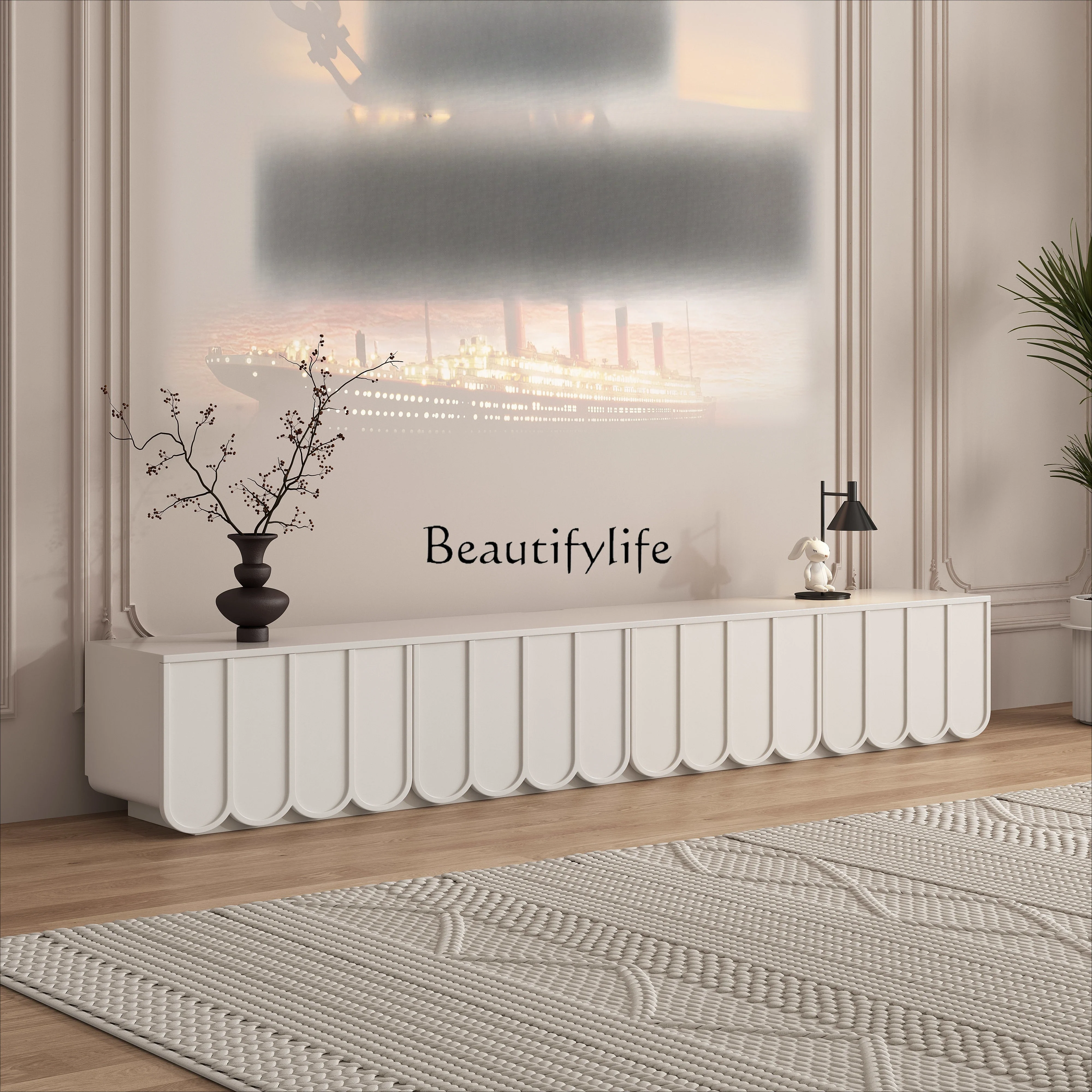 LXFrench TV Cabinet Cream Wind Solid Wood Coffee Table Combination Floor Cabinet