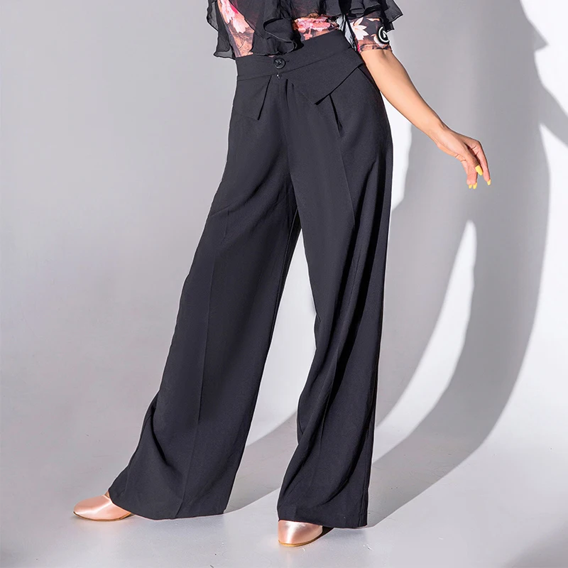 

2023 New Latin Dance Pants For Women Black Wide Leg Pants Chacha Samba Tango Practice Clothes Ballroom Dance Clothing DQS13220