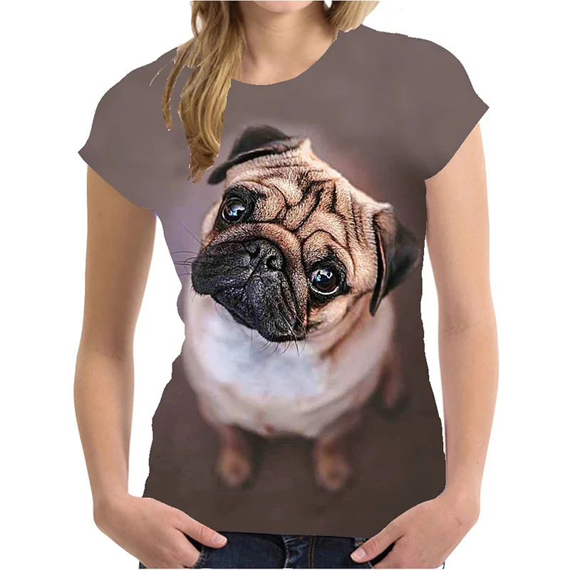 Fashion Pug Dog Animal 3D Print T-shirts Women Streetwear Casual Y2k Short Sleeve T Shirt O-neck Kids Tees Tops Clothing