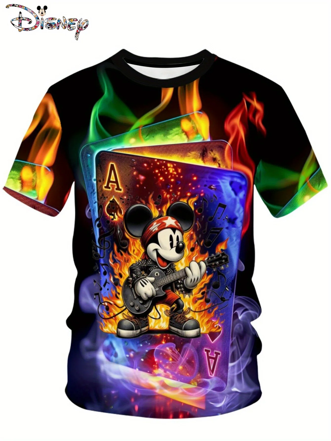 Men's Fashion Mickey Mouse 3D Digital Short Sleeve T-shirt Men's Fun Trendy Round Neck T-shirt Top Clothing