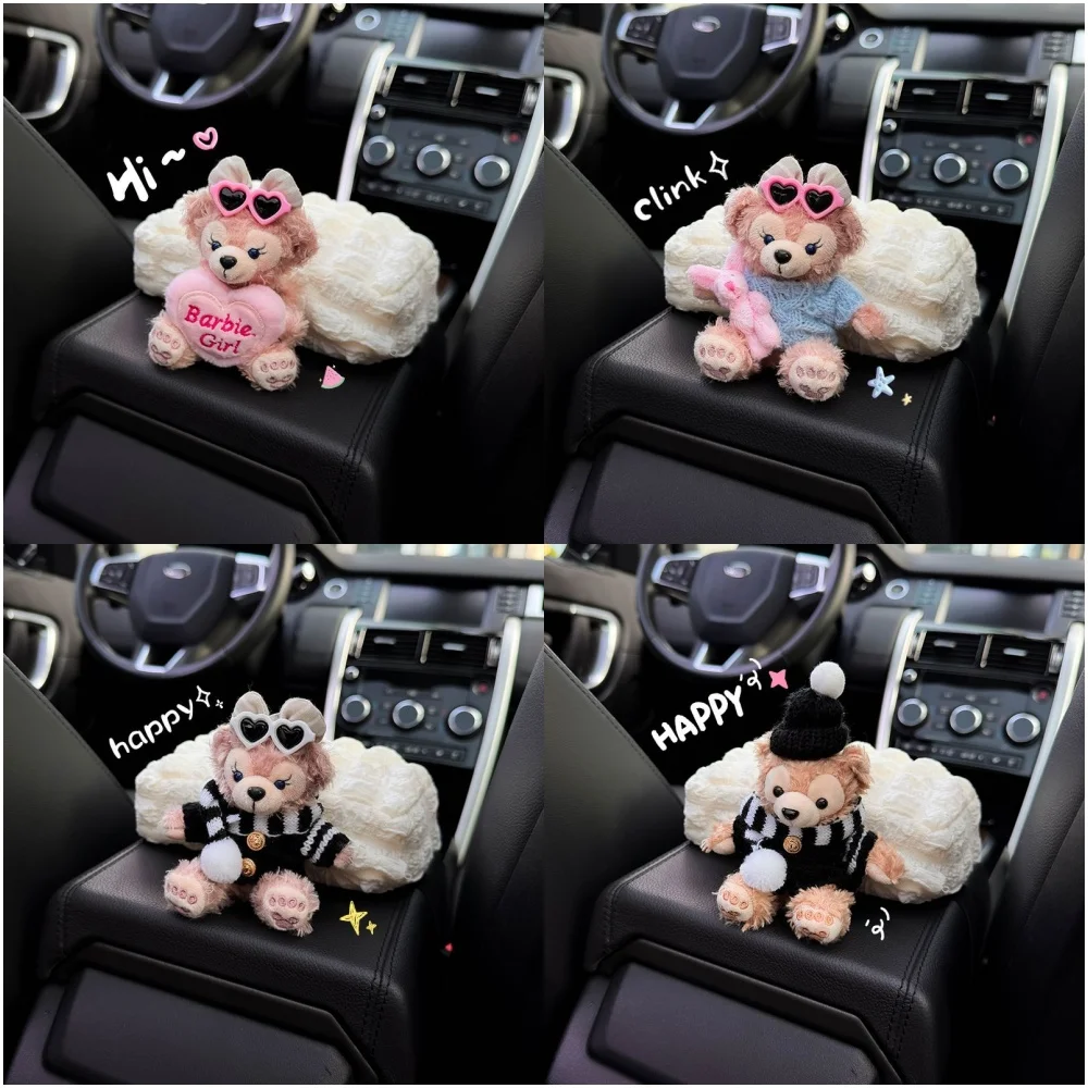 Disney Anime Figures Duffy Car Tissue Box Cartoon Cute Plush Doll scatole portaoggetti in tessuto accessori decorativi per interni Auto