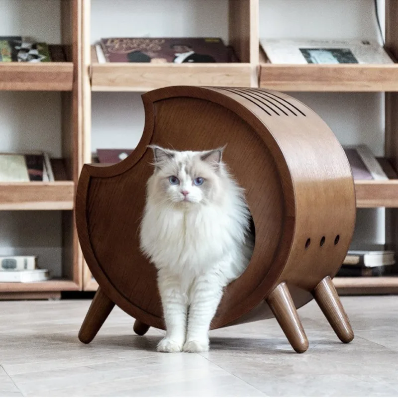 

Dog Cat House Semi-enclosed Winter Shelter Indoor Pets Wooden Circle Breathable Cat Bed Home Decoration Pet Products Accessories