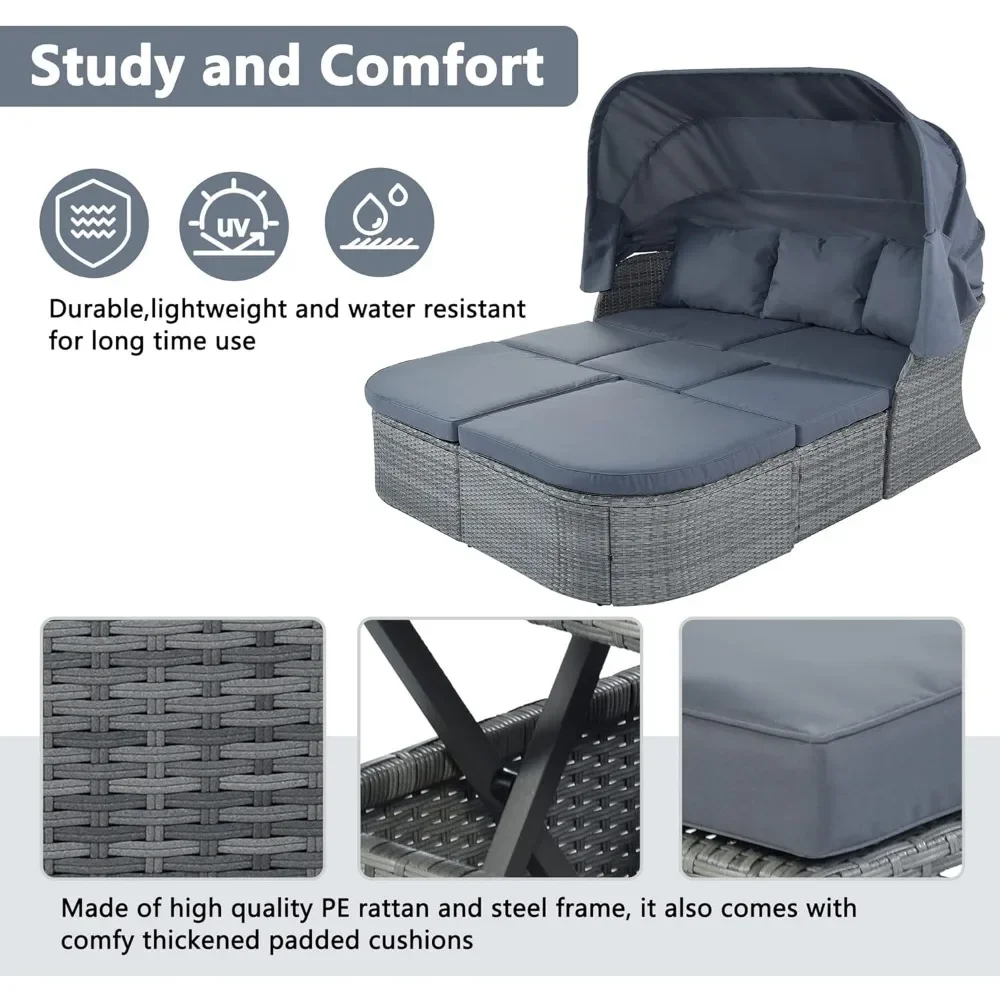 야외 파티오 가구 세트, 개폐식 캐노피가 있는 데이베드 썬베드, 파티오 대화 세트, 위커 가구 소파 세트
