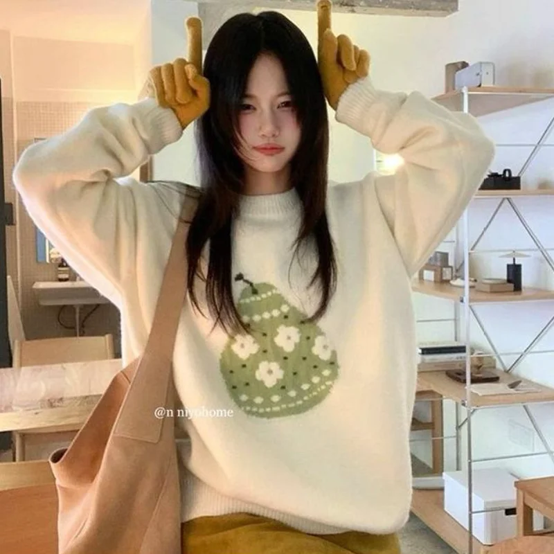 

Женский свитер для весны и осени, повседневный, мягкий, теплый, новый, модный, с вышивкой, универсальный, хлопковый, вязаный, с круглым вырезом