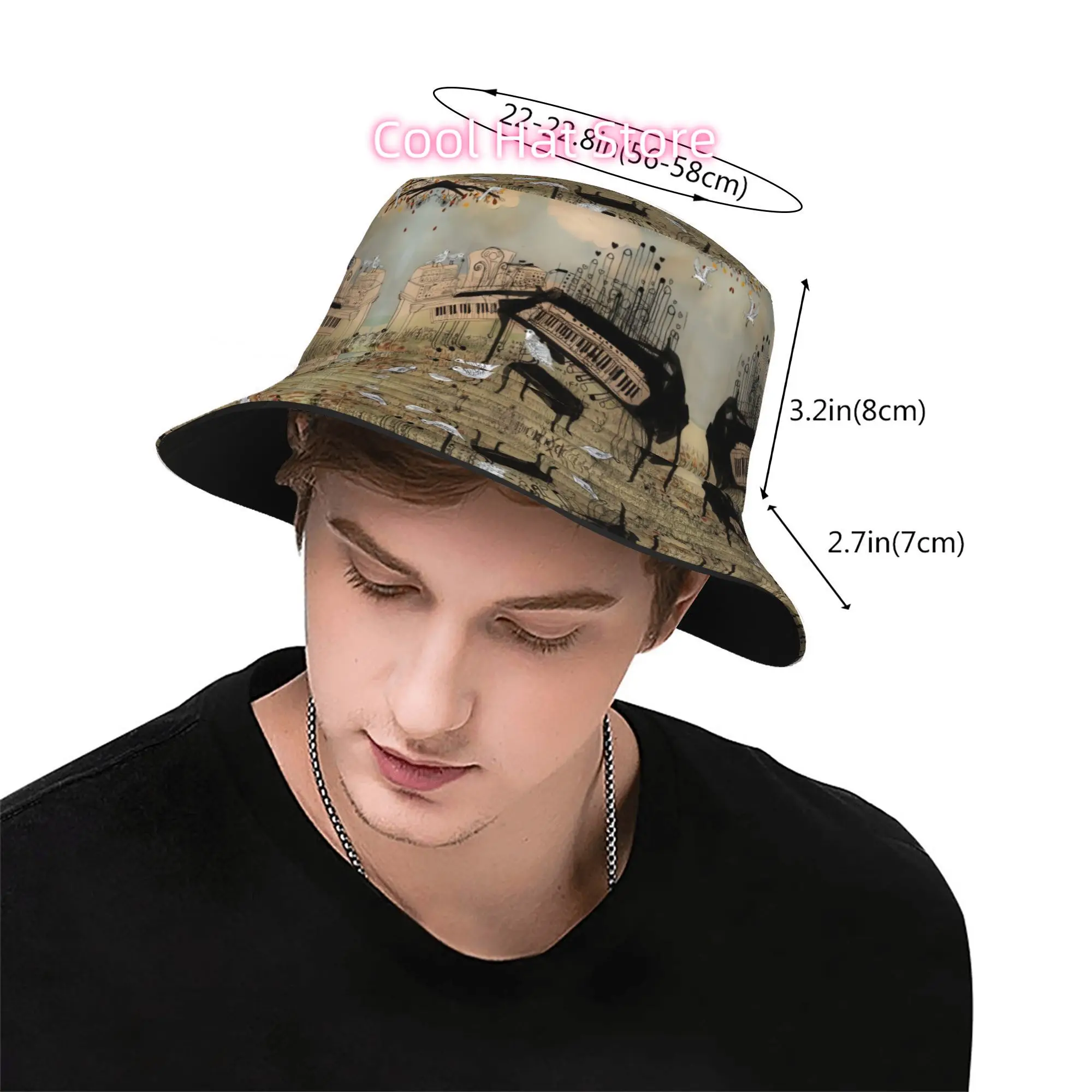 1pc Pianos and Birds Art Bucket Hat - Fully Printed Unisex Outdoor Sun Hat Suitable for Party Birthday Holiday Gifts, B