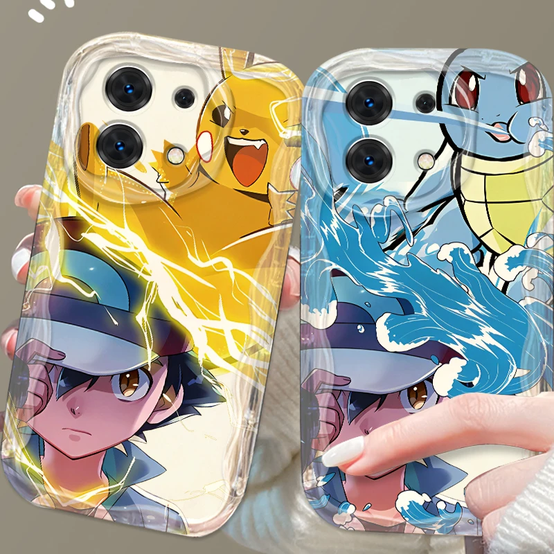 Luxury P-Pokemones S-Squirtles For Xiaomi Redmi Note 13 12 12S 11S 11 10 9 8 10A 9C 9T Pro Plus 5G Wave Oil Cover Phone Case