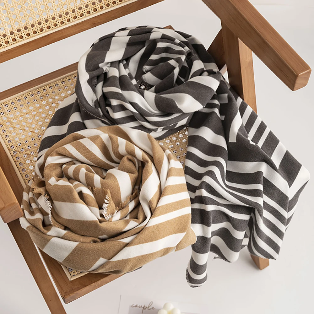 

Scarf Women Winter Faux Cashmere Warm Zebra Stripes Fashion Pashmina Shawl Elegant Temperament Warm Double-sided Scarf