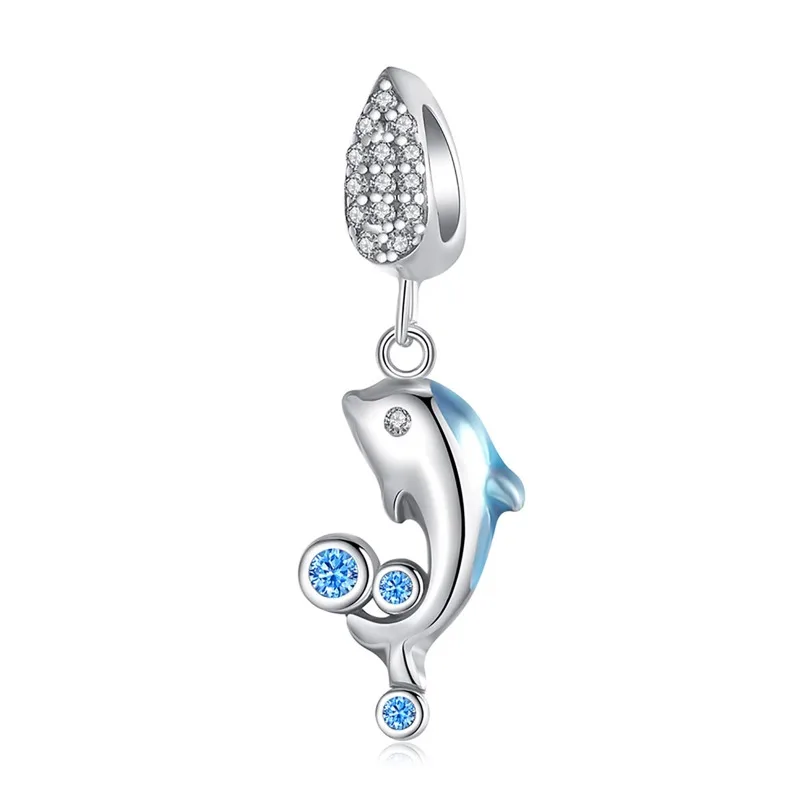 DISINIYA 925 Silver Blue Whale Bead Fantasy Marine Animal Charm Women's Bracelet Accessories Shop with CZ Boutique Jewelry