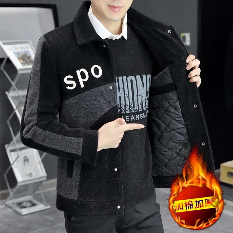 

Men's ort Thiened Woolen Jaet Autumn Winter New Sle Gold Mink Velvet Busin Casual Faion Ci Sle Zipper Decora...