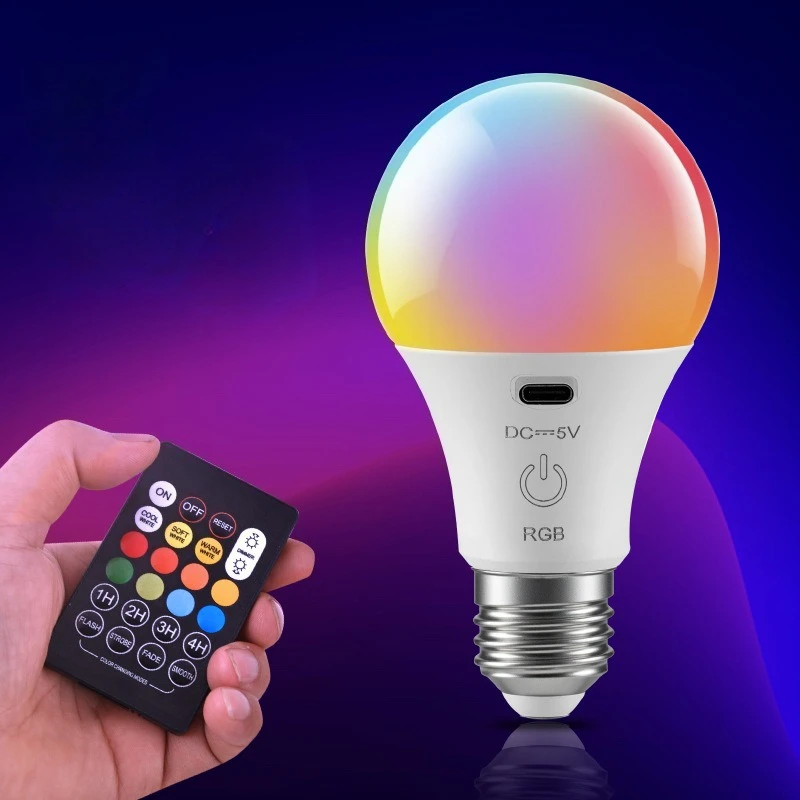 

Перезаряжаемая RGB-лампочка с пультом дистанционного управления, работающая от батареек, с возможностью съемной зарядки для светильников без проводной подключения, аварийная лампочка.