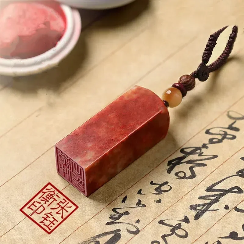 Customized Name Stamp Seal Natural Shoushan Stone Carving Office Private Seal Vintage Book Collection Chinese Painting Stamp Ink view 2