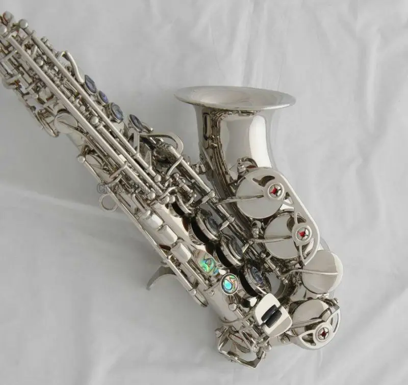 TOP Silver Curved Soprano Saxophone Sax High F# Abalone Shell Key