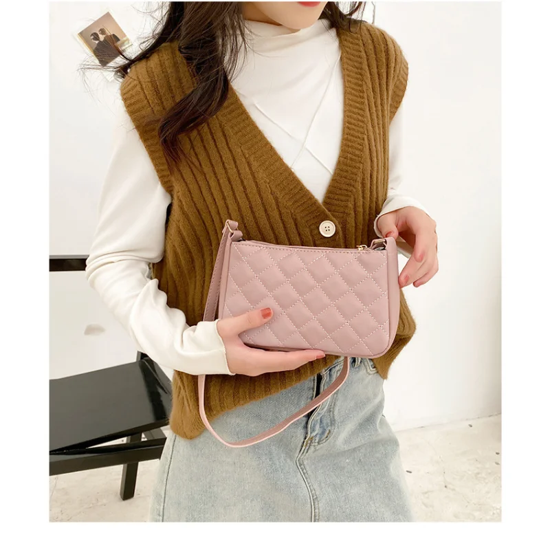 Fashion Lingge Women\'s Bag PU Leather Underarm Crossbody Shoulder Bag Female Luxury Purse Handbags Ladies Messenger Bags