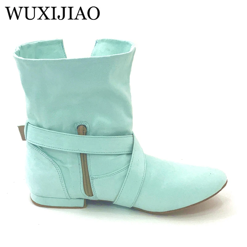 WUXIJIAO Heel 1CM/2CM/3CM/4CM Beige Turoqise Green Dance Shoes Boots Ankle Boots Soft Suede Sole Dance Boots Women Soft Sole