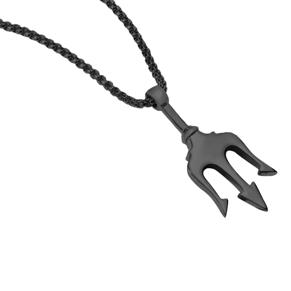 

Trident Pendant Stainless Steel Necklace Black 60cm Chain Fashion Neck Jewelry Elegant Hanging Decoration for Party Birthday