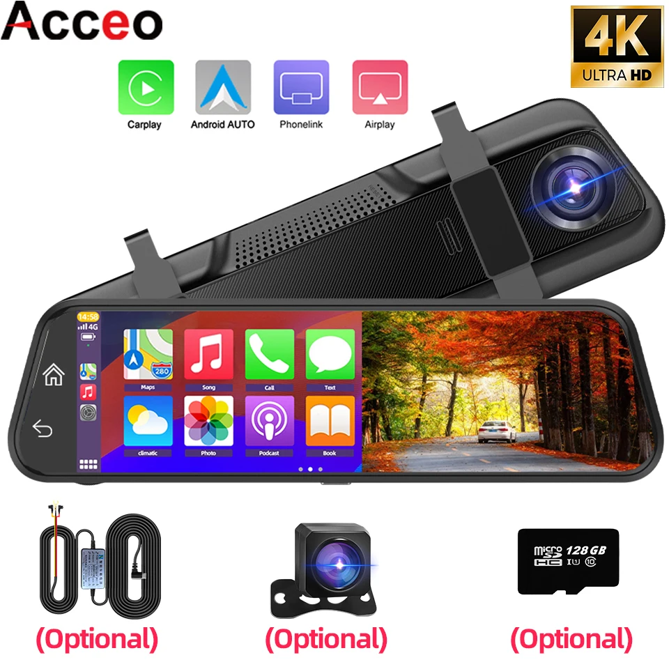 

4K HD автомобильный видеорегистратор с сенсорным экраном Carplay и Android Auto Dash Cam видеорегистратор ночного видения регистратор вождения