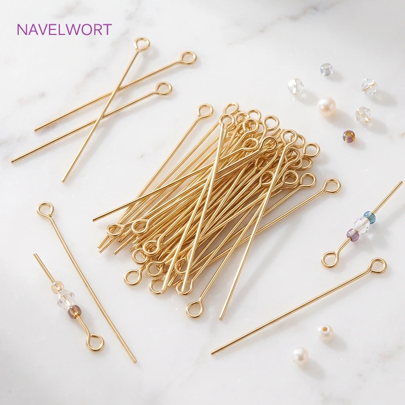 20-50mm 14K Gold Plated Ball Pins/Eye Pins/Flat Head Pins For Jewelry Making,Brass Metal Wire Pins,DIY Jewelry Pins Supplies image 5