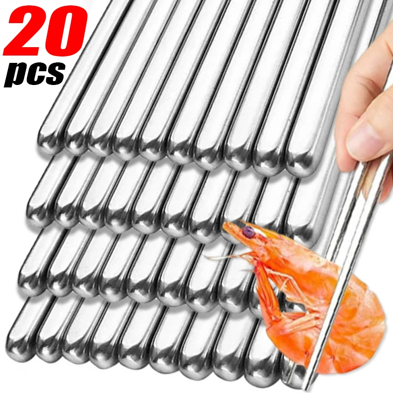 20/2Pcs Stainless Steel Reusable Sushi Chopsticks Set Non-Slip Japanese Chinese Korean Food Metal Chop Sticks Kitchen Tableware