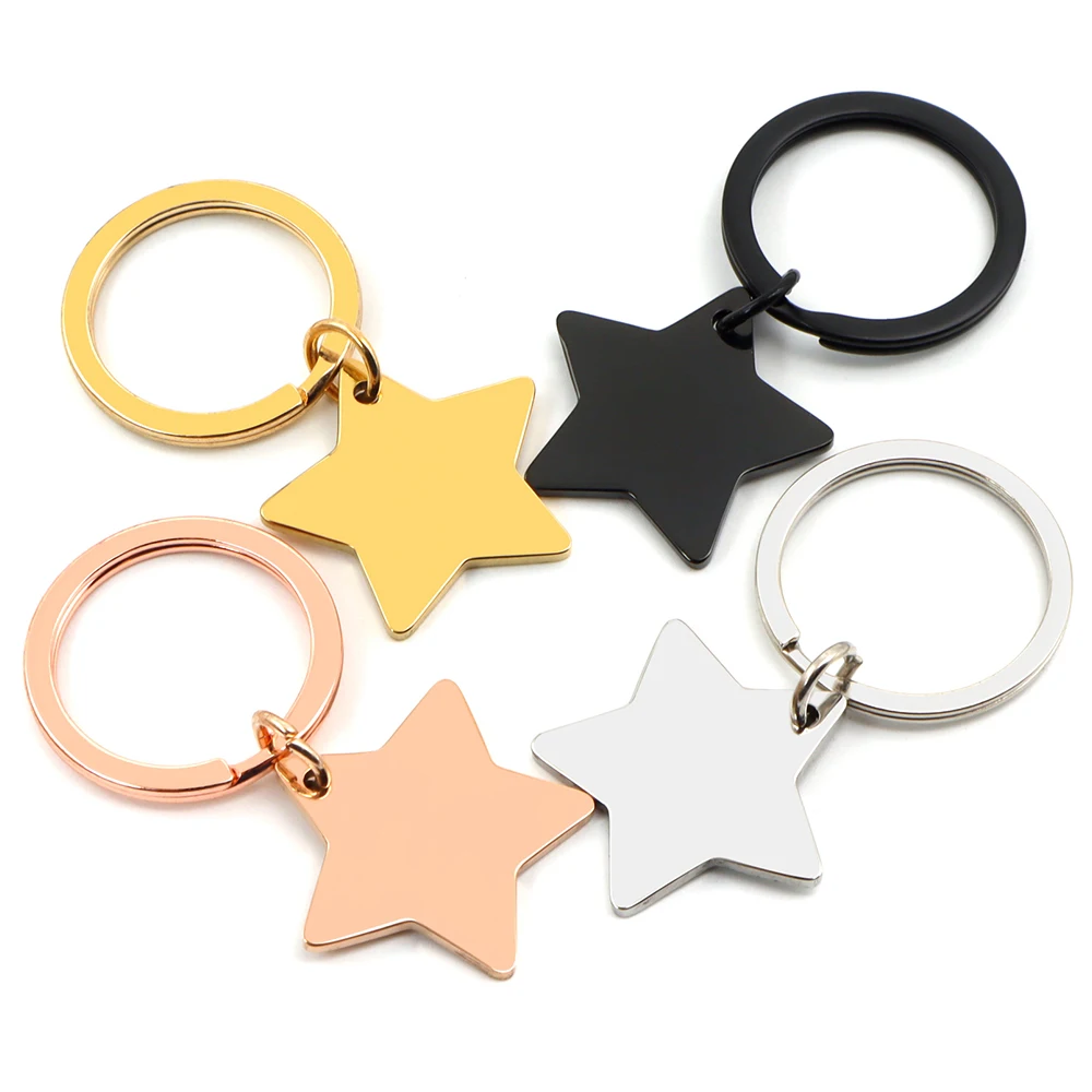 Imagem -03 - Personalizada em Branco Estrela Tag com Corrente Pet Dog Plate Chaveiro Pingente Colar Jóias Fazendo Acessórios 50 Pcs